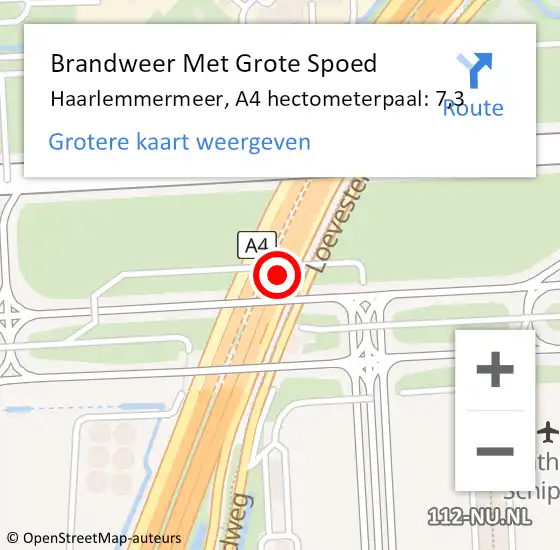 Locatie op kaart van de 112 melding: Brandweer Met Grote Spoed Naar Haarlemmermeer, A4 hectometerpaal: 7,3 op 17 september 2024 09:30