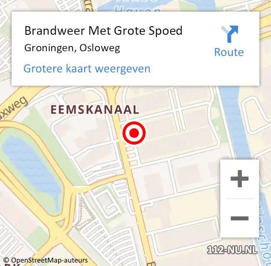 Locatie op kaart van de 112 melding: Brandweer Met Grote Spoed Naar Groningen, Osloweg op 17 september 2024 09:33