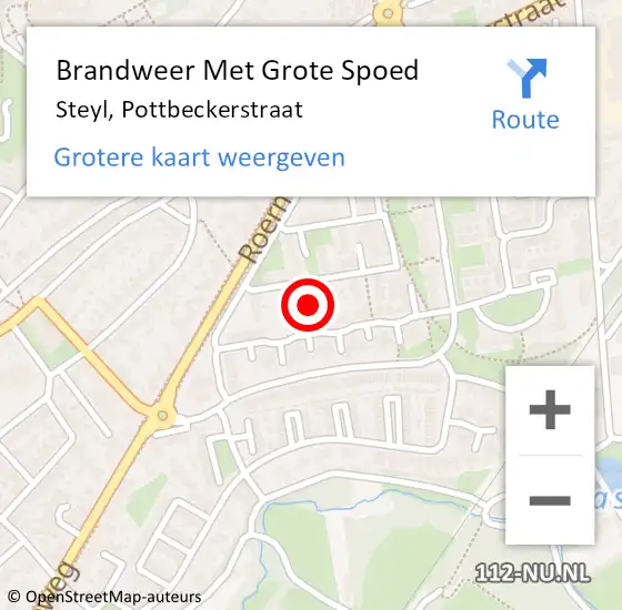 Locatie op kaart van de 112 melding: Brandweer Met Grote Spoed Naar Steyl, Pottbeckerstraat op 17 september 2024 09:33