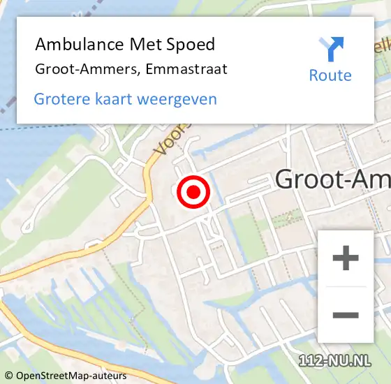 Locatie op kaart van de 112 melding: Ambulance Met Spoed Naar Groot-Ammers, Emmastraat op 17 september 2024 09:34