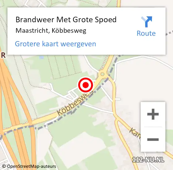 Locatie op kaart van de 112 melding: Brandweer Met Grote Spoed Naar Maastricht, Köbbesweg op 17 september 2024 09:55