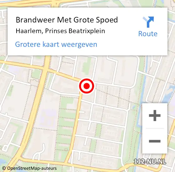 Locatie op kaart van de 112 melding: Brandweer Met Grote Spoed Naar Haarlem, Prinses Beatrixplein op 17 september 2024 10:07