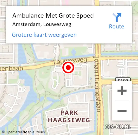 Locatie op kaart van de 112 melding: Ambulance Met Grote Spoed Naar Amsterdam, Louwesweg op 17 september 2024 10:28