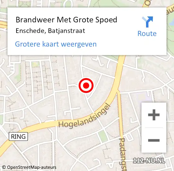 Locatie op kaart van de 112 melding: Brandweer Met Grote Spoed Naar Enschede, Batjanstraat op 17 september 2024 10:33