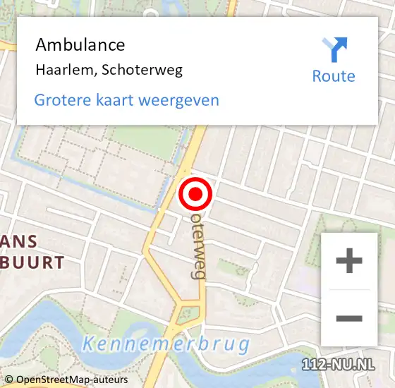 Locatie op kaart van de 112 melding: Ambulance Haarlem, Schoterweg op 17 september 2024 10:39