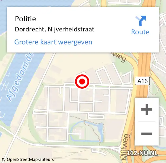 Locatie op kaart van de 112 melding: Politie Dordrecht, Nijverheidstraat op 17 september 2024 10:46