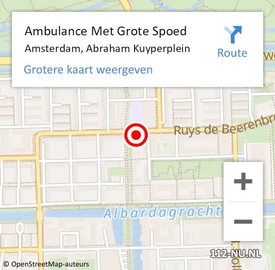 Locatie op kaart van de 112 melding: Ambulance Met Grote Spoed Naar Amsterdam, Abraham Kuyperplein op 17 september 2024 10:51