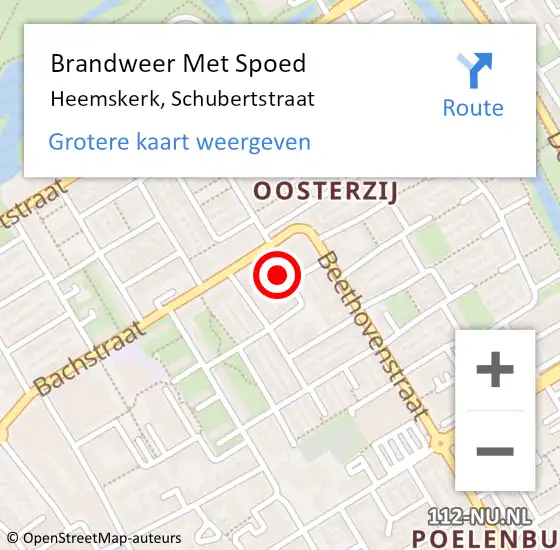 Locatie op kaart van de 112 melding: Brandweer Met Spoed Naar Heemskerk, Schubertstraat op 17 september 2024 10:53