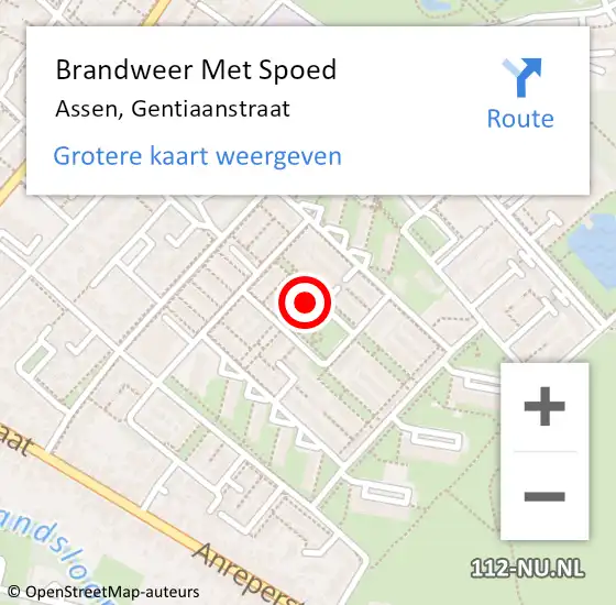 Locatie op kaart van de 112 melding: Brandweer Met Spoed Naar Assen, Gentiaanstraat op 17 september 2024 11:01