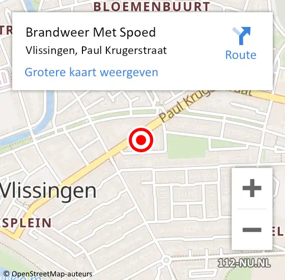 Locatie op kaart van de 112 melding: Brandweer Met Spoed Naar Vlissingen, Paul Krugerstraat op 17 september 2024 11:07