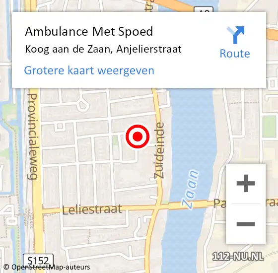 Locatie op kaart van de 112 melding: Ambulance Met Spoed Naar Koog aan de Zaan, Anjelierstraat op 17 september 2024 12:01