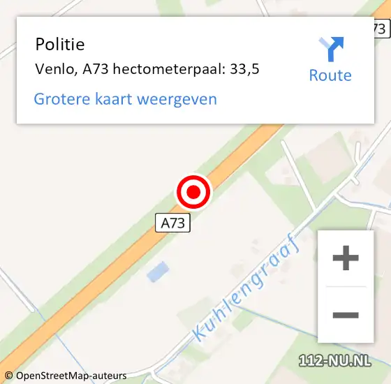 Locatie op kaart van de 112 melding: Politie Venlo, A73 hectometerpaal: 33,5 op 17 september 2024 12:10