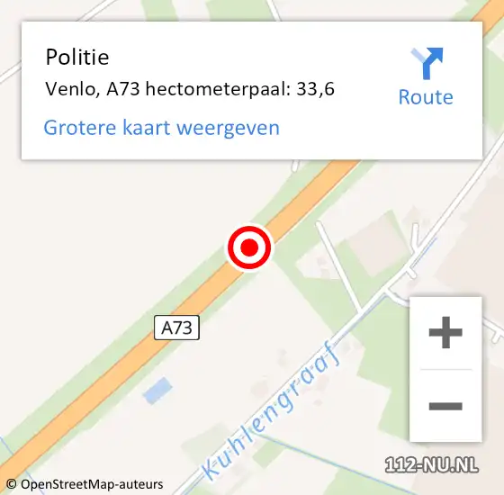 Locatie op kaart van de 112 melding: Politie Venlo, A73 hectometerpaal: 33,6 op 17 september 2024 12:11