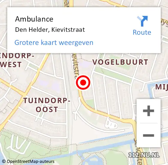 Locatie op kaart van de 112 melding: Ambulance Den Helder, Kievitstraat op 17 september 2024 12:16