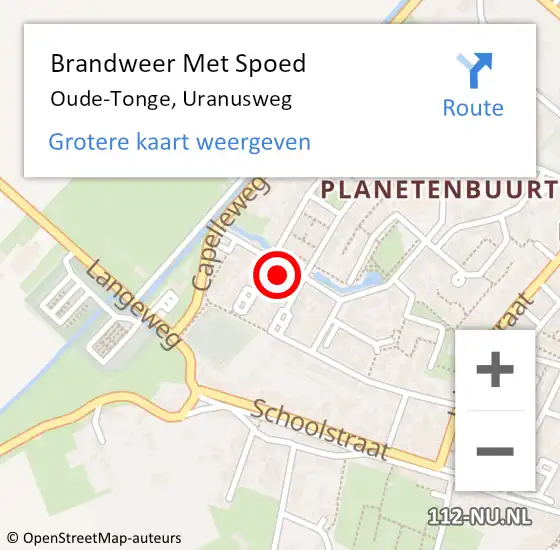 Locatie op kaart van de 112 melding: Brandweer Met Spoed Naar Oude-Tonge, Uranusweg op 17 september 2024 12:28