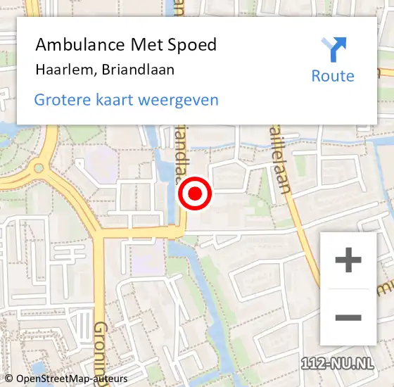 Locatie op kaart van de 112 melding: Ambulance Met Spoed Naar Haarlem, Briandlaan op 17 september 2024 13:02