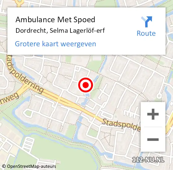 Locatie op kaart van de 112 melding: Ambulance Met Spoed Naar Dordrecht, Selma Lagerlöf-erf op 17 september 2024 13:16