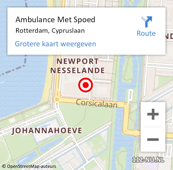 Locatie op kaart van de 112 melding: Ambulance Met Spoed Naar Rotterdam, Cypruslaan op 17 september 2024 13:23