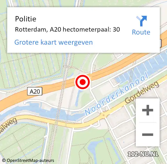 Locatie op kaart van de 112 melding: Politie Rotterdam, A20 hectometerpaal: 30 op 17 september 2024 13:50