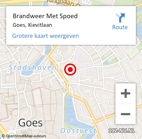 Locatie op kaart van de 112 melding: Brandweer Met Spoed Naar Goes, Kievitlaan op 20 oktober 2014 13:09