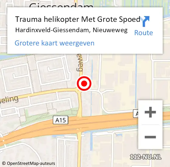 Locatie op kaart van de 112 melding: Trauma helikopter Met Grote Spoed Naar Hardinxveld-Giessendam, Nieuweweg op 17 september 2024 14:03