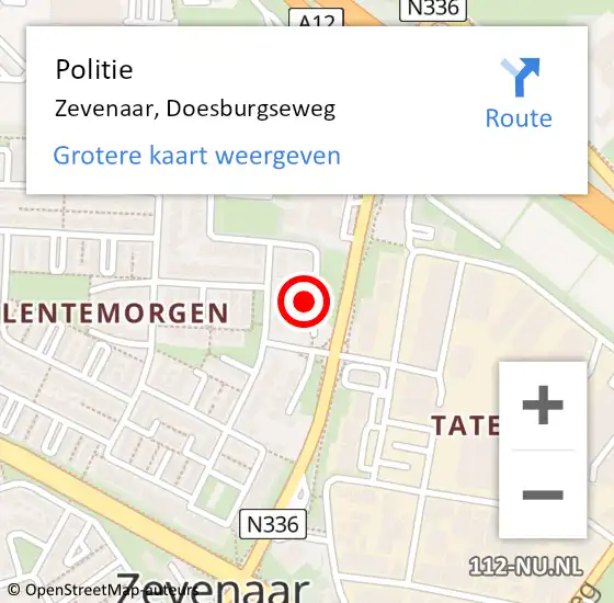 Locatie op kaart van de 112 melding: Politie Zevenaar, Doesburgseweg op 17 september 2024 14:06