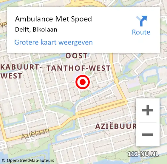 Locatie op kaart van de 112 melding: Ambulance Met Spoed Naar Delft, Bikolaan op 17 september 2024 14:12