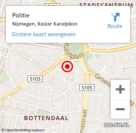 Locatie op kaart van de 112 melding: Politie Nijmegen, Keizer Karelplein op 17 september 2024 14:12