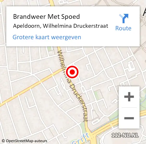 Locatie op kaart van de 112 melding: Brandweer Met Spoed Naar Apeldoorn, Wilhelmina Druckerstraat op 17 september 2024 14:22