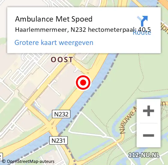 Locatie op kaart van de 112 melding: Ambulance Met Spoed Naar Haarlemmermeer, N232 hectometerpaal: 40,5 op 17 september 2024 14:24