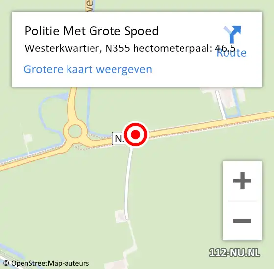 Locatie op kaart van de 112 melding: Politie Met Grote Spoed Naar Westerkwartier, N355 hectometerpaal: 46,5 op 17 september 2024 14:34