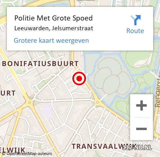 Locatie op kaart van de 112 melding: Politie Met Grote Spoed Naar Leeuwarden, Jelsumerstraat op 17 september 2024 14:37