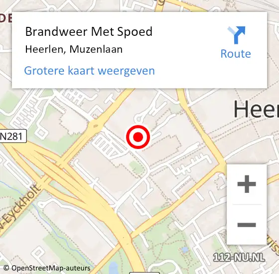 Locatie op kaart van de 112 melding: Brandweer Met Spoed Naar Heerlen, Muzenlaan op 17 september 2024 14:40