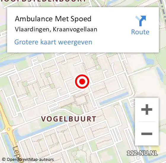 Locatie op kaart van de 112 melding: Ambulance Met Spoed Naar Vlaardingen, Kraanvogellaan op 17 september 2024 14:42