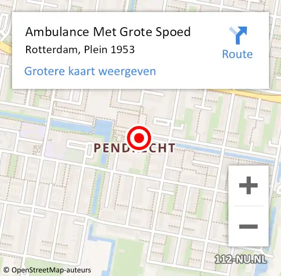 Locatie op kaart van de 112 melding: Ambulance Met Grote Spoed Naar Rotterdam, Plein 1953 op 17 september 2024 14:44