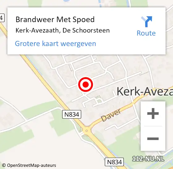 Locatie op kaart van de 112 melding: Brandweer Met Spoed Naar Kerk-Avezaath, De Schoorsteen op 17 september 2024 14:47