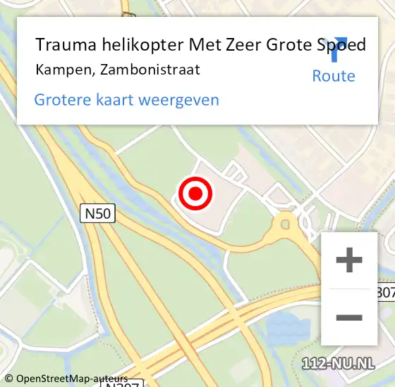 Locatie op kaart van de 112 melding: Trauma helikopter Met Zeer Grote Spoed Naar Kampen, Zambonistraat op 17 september 2024 14:56