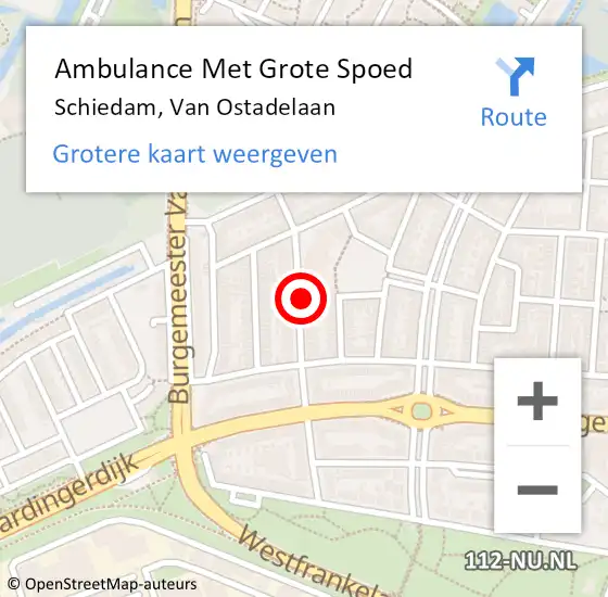 Locatie op kaart van de 112 melding: Ambulance Met Grote Spoed Naar Schiedam, Van Ostadelaan op 17 september 2024 15:07