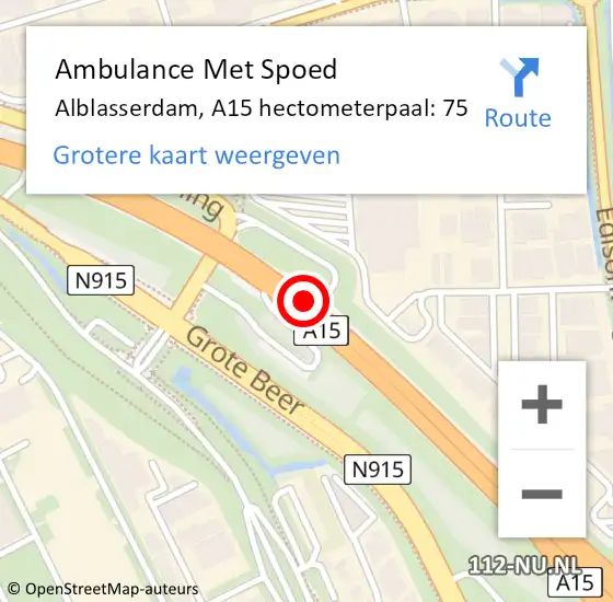 Locatie op kaart van de 112 melding: Ambulance Met Spoed Naar Alblasserdam, A15 hectometerpaal: 75 op 17 september 2024 15:10