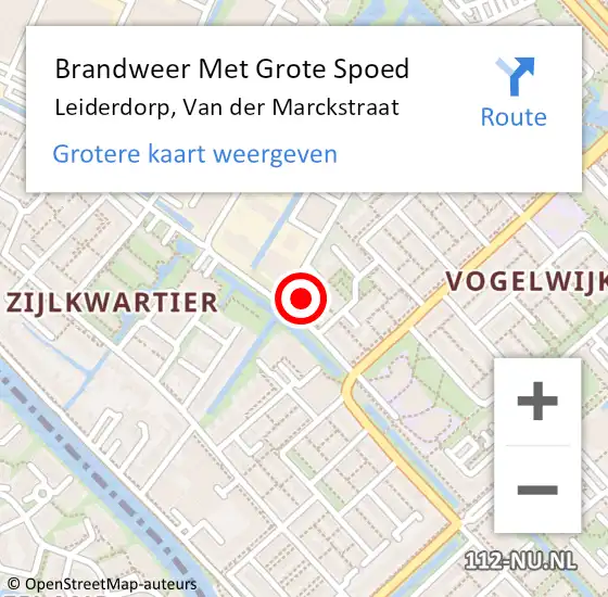 Locatie op kaart van de 112 melding: Brandweer Met Grote Spoed Naar Leiderdorp, Van der Marckstraat op 17 september 2024 15:12