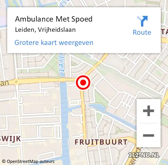 Locatie op kaart van de 112 melding: Ambulance Met Spoed Naar Leiden, Vrijheidslaan op 17 september 2024 15:21