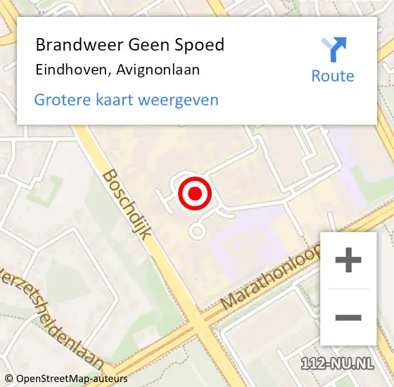 Locatie op kaart van de 112 melding: Brandweer Geen Spoed Naar Eindhoven, Avignonlaan op 17 september 2024 15:39