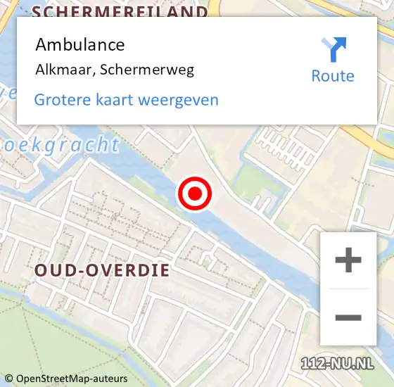 Locatie op kaart van de 112 melding: Ambulance Alkmaar, Schermerweg op 17 september 2024 15:45