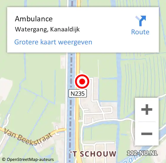 Locatie op kaart van de 112 melding: Ambulance Watergang, Kanaaldijk op 17 september 2024 15:46