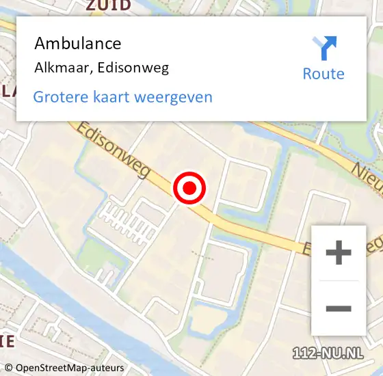 Locatie op kaart van de 112 melding: Ambulance Alkmaar, Edisonweg op 17 september 2024 15:47