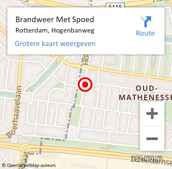 Locatie op kaart van de 112 melding: Brandweer Met Spoed Naar Rotterdam, Hogenbanweg op 17 september 2024 16:05