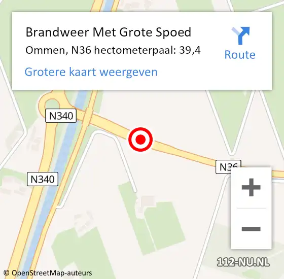 Locatie op kaart van de 112 melding: Brandweer Met Grote Spoed Naar Ommen, N36 hectometerpaal: 39,4 op 17 september 2024 16:07