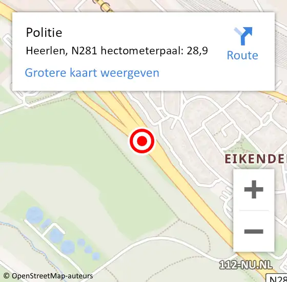 Locatie op kaart van de 112 melding: Politie Heerlen, N281 hectometerpaal: 28,9 op 17 september 2024 16:14