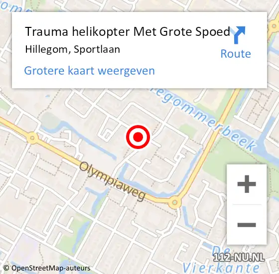 Locatie op kaart van de 112 melding: Trauma helikopter Met Grote Spoed Naar Hillegom, Sportlaan op 17 september 2024 16:30