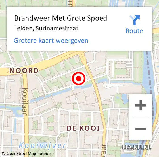 Locatie op kaart van de 112 melding: Brandweer Met Grote Spoed Naar Leiden, Surinamestraat op 17 september 2024 16:39